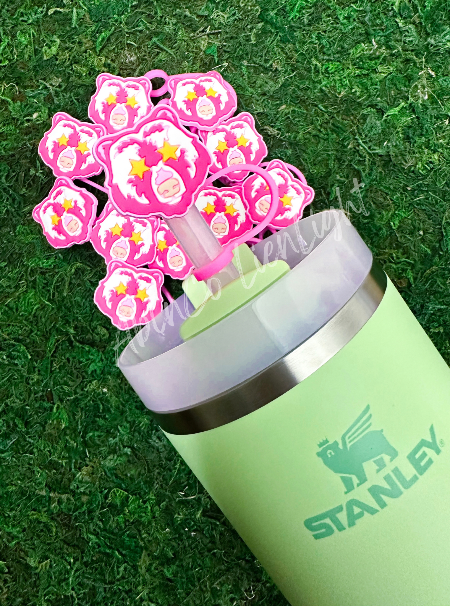 Preppy Pink Mascot™ Bear Tumbler Straw Topper Cap