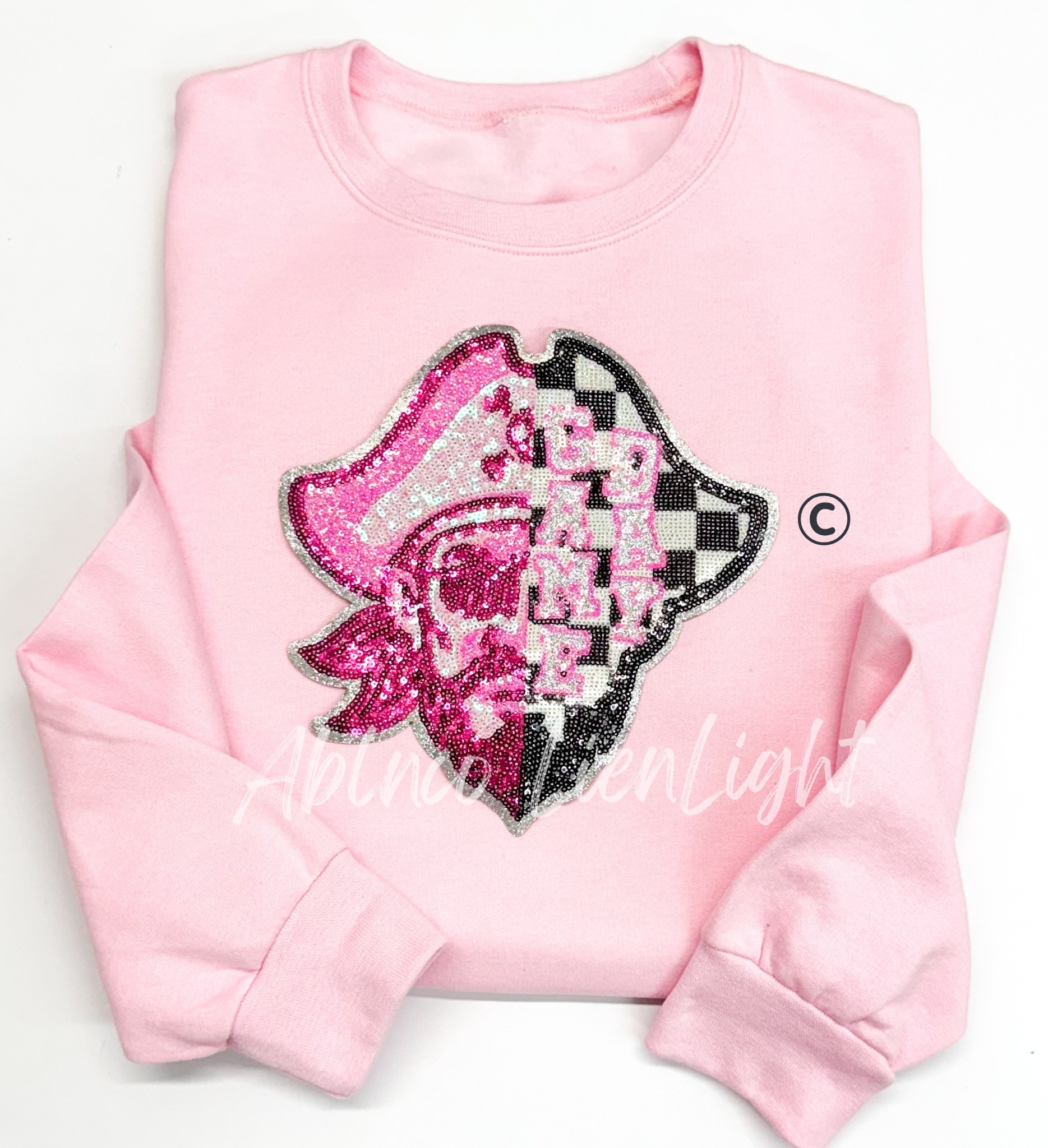 Pirate Mascot Pink Checkered Sequin Patch - Large
