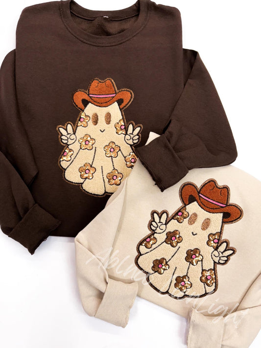 Floral Cowboy Ghost Halloween Fall Sweatshirt