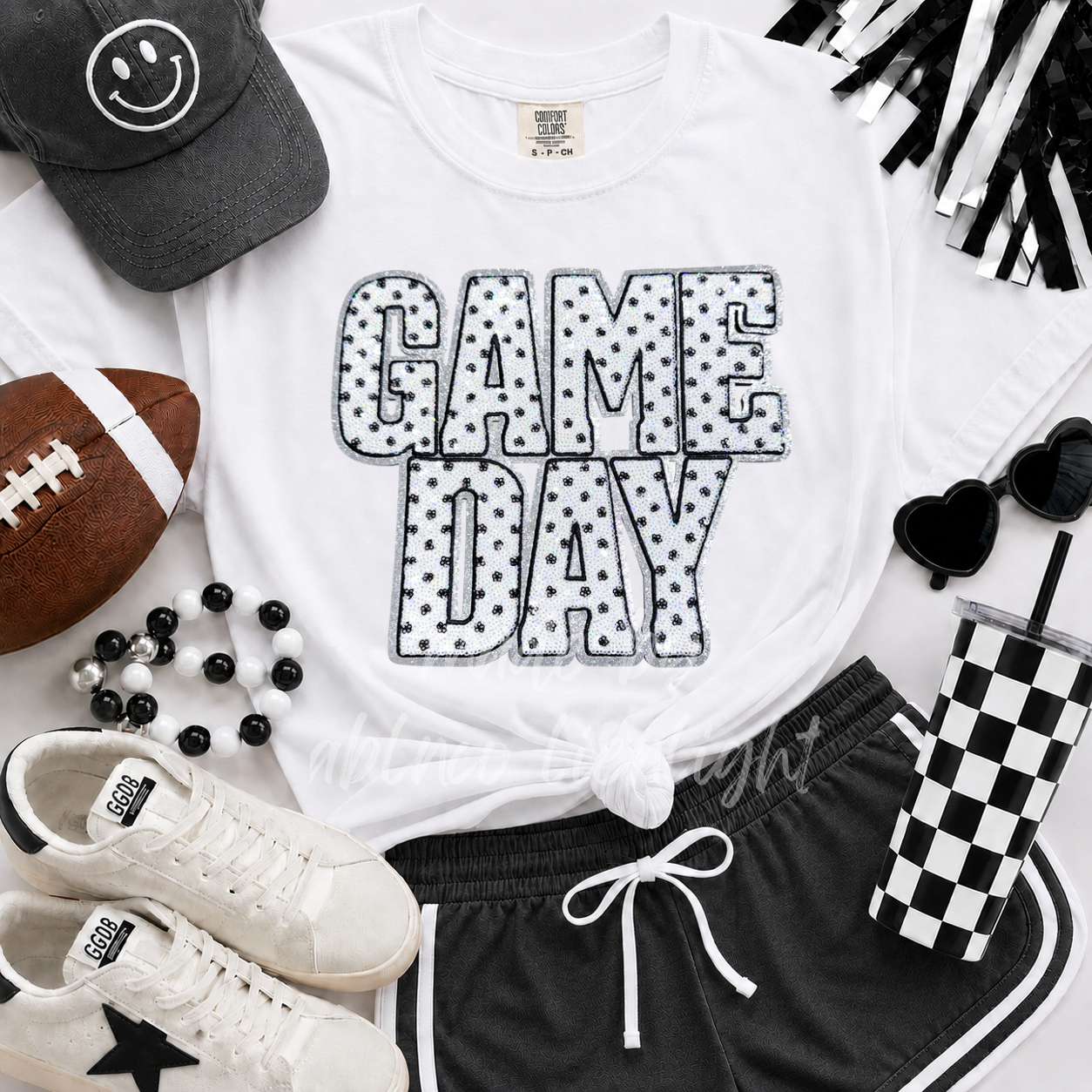 Black Polka Dots Game Day Sequin Tshirt & Sweatshirt