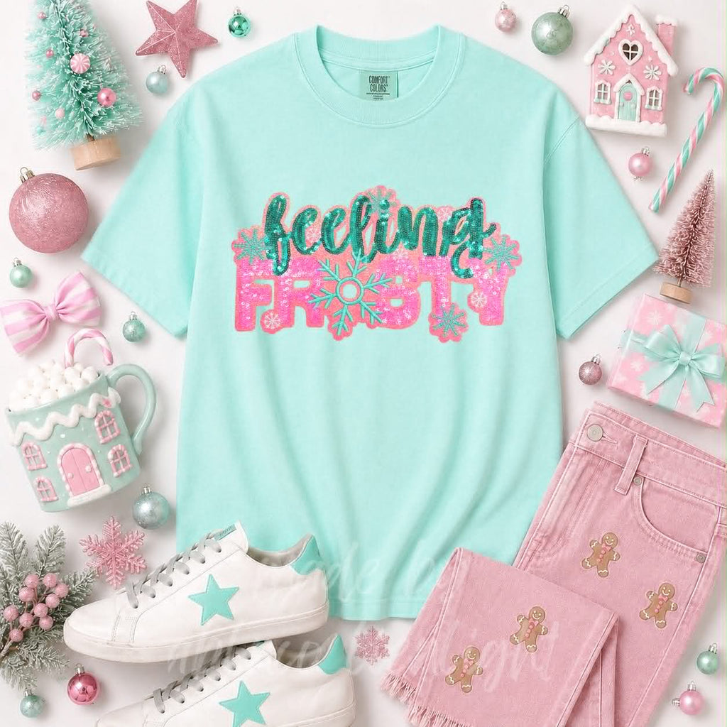 Feeling Frosty Christmas Sequin Patch Tshirt
