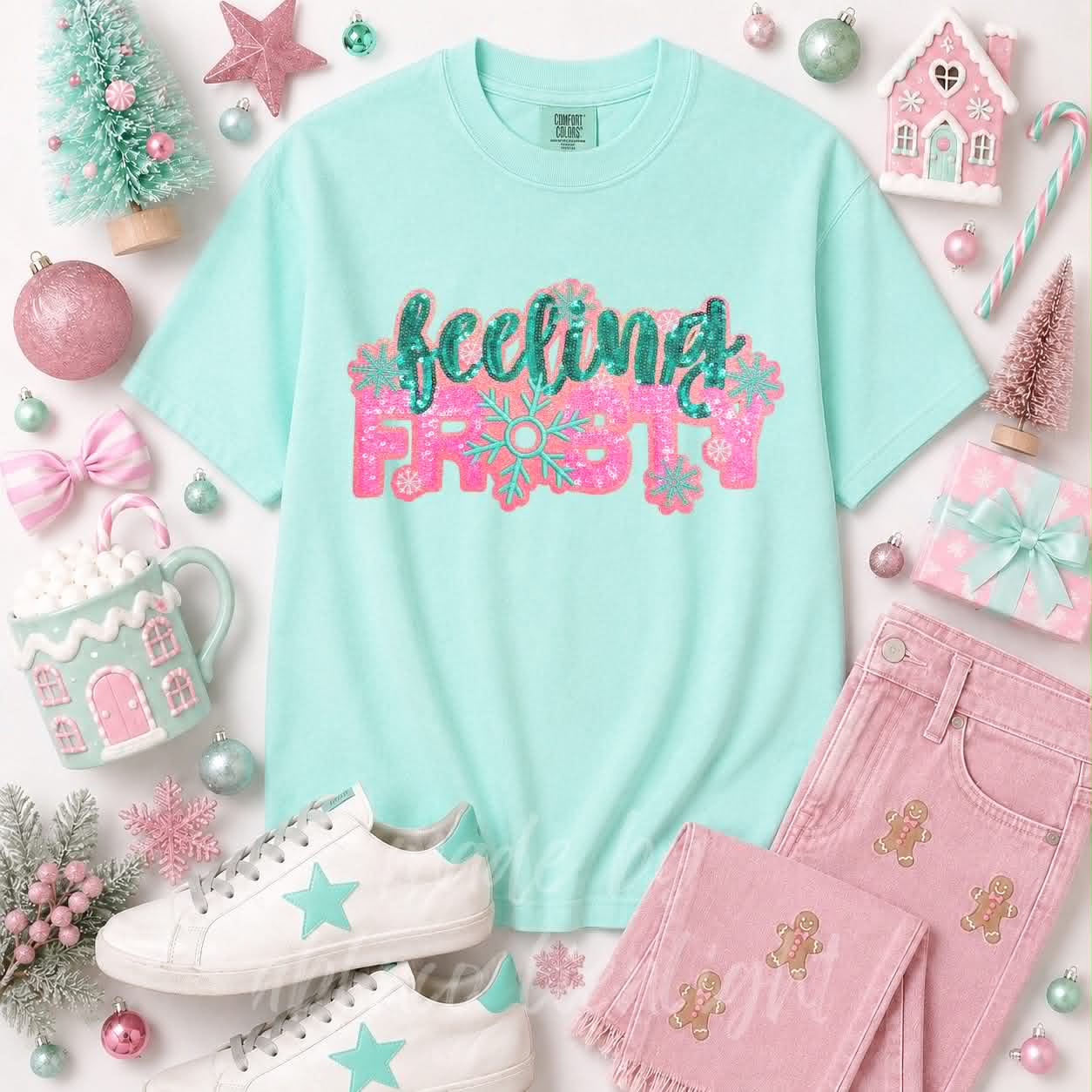 Feeling Frosty Christmas Sequin Patch Tshirt