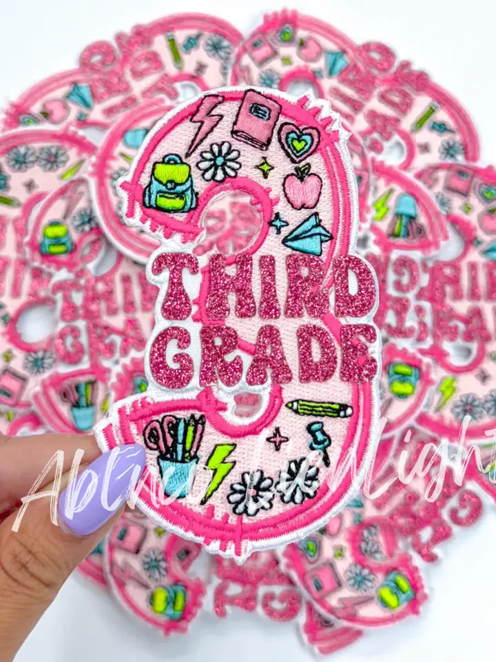 Third Grade School Teach Glitter Patch