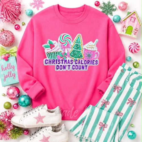 Christmas Calories Don't Count Christmas Sequin Patch Sweatshirt