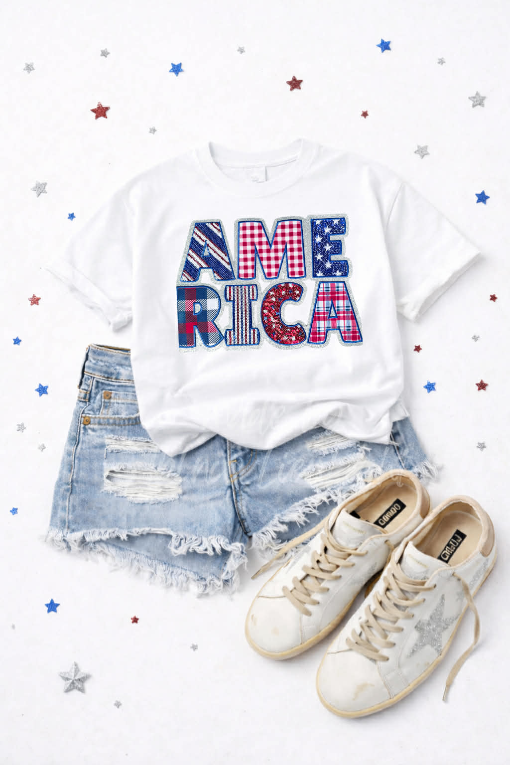 America 4th of July Sequin Patch Tshirt