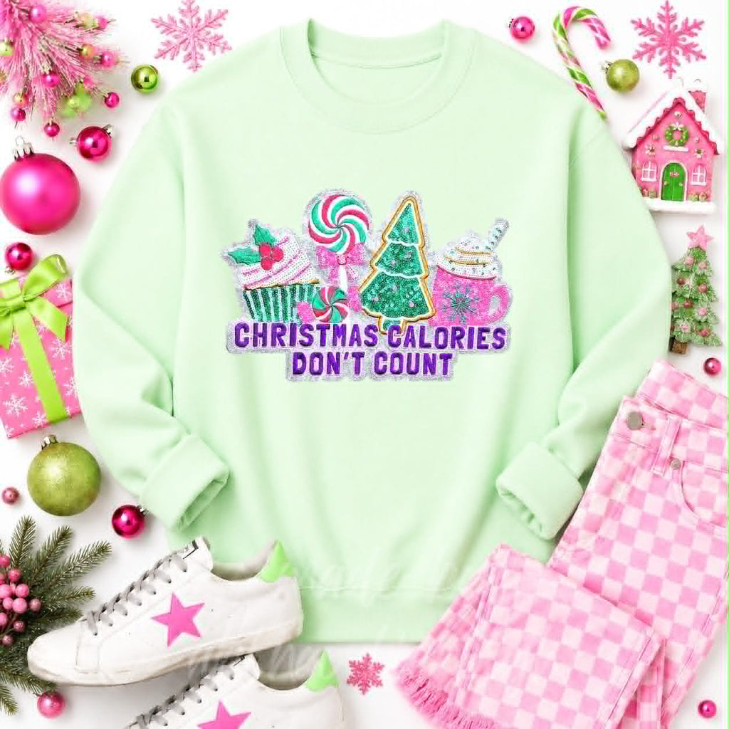Christmas Calories Don't Count Christmas Sequin Patch Sweatshirt