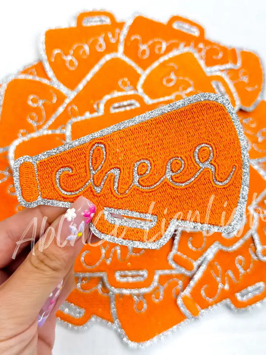 Orange Cheer Megaphone Silver Embroidery Patch