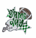 Green Game Day Checkered Football Sequin Patch - Large