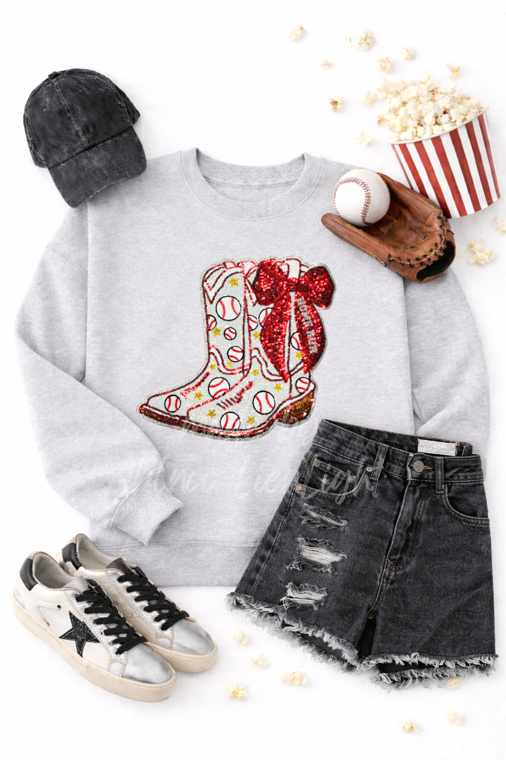 Baseball Homerun Sequin Bow Boots Sweatshirt
