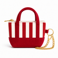 Red Striped Mini Tote Bag Keychain | Zippered Purse Charm & Pouch