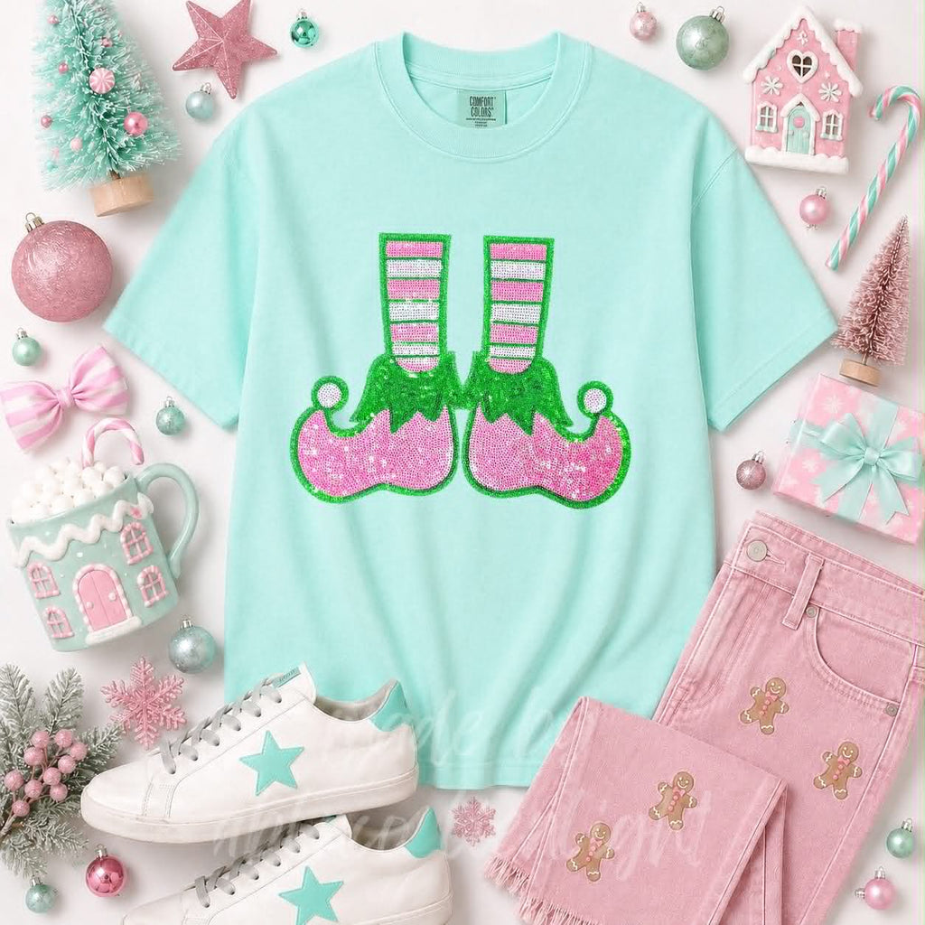Elf Shoes Christmas Sequin Patch Tshirt