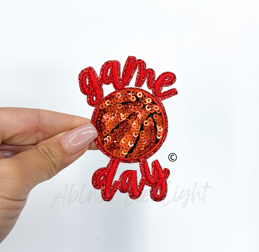 Basketball Red Game Day Embroidery Sequin Patch