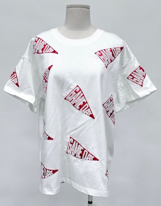 Game Day Flag Red Foil Sequins Tshirt