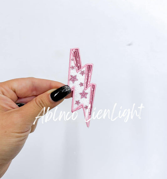 Pink Star Bolt Embroidery Sequin Patch