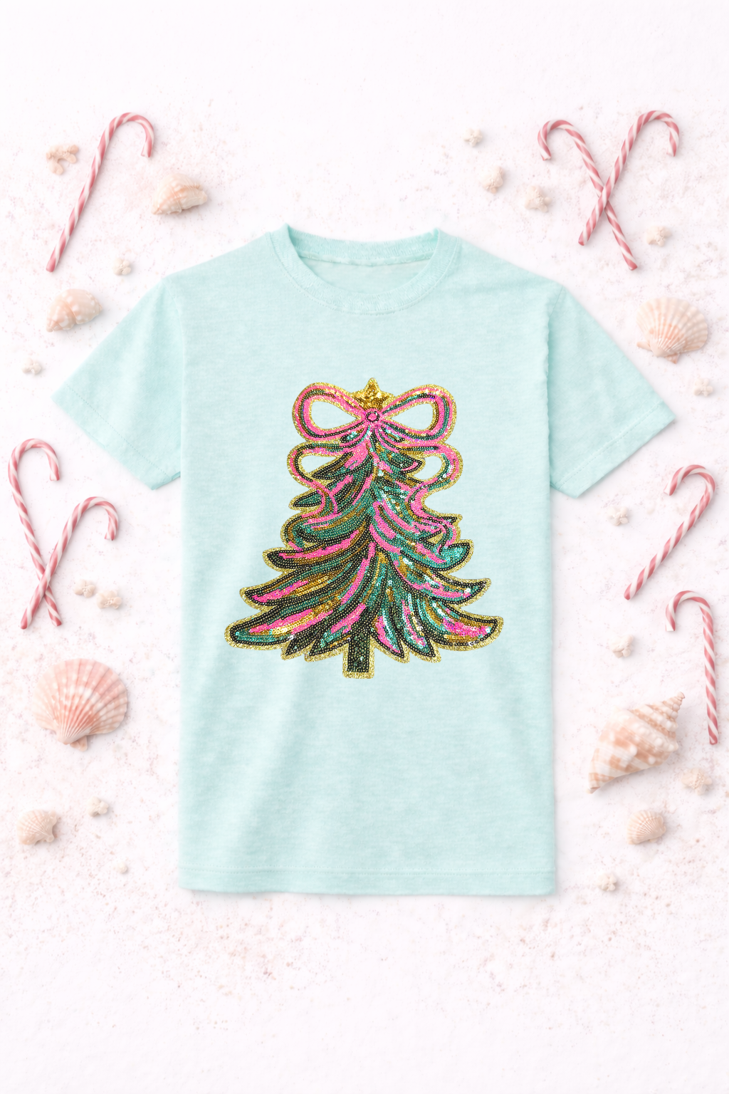 Christmas Tree Pink Gold Sequins Christmas Patch Tshirt