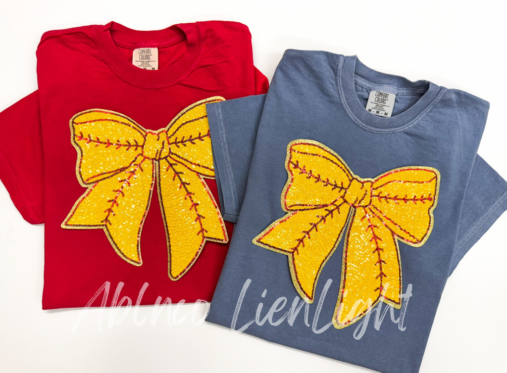 Softball Bow Sequin Patch Shirt
