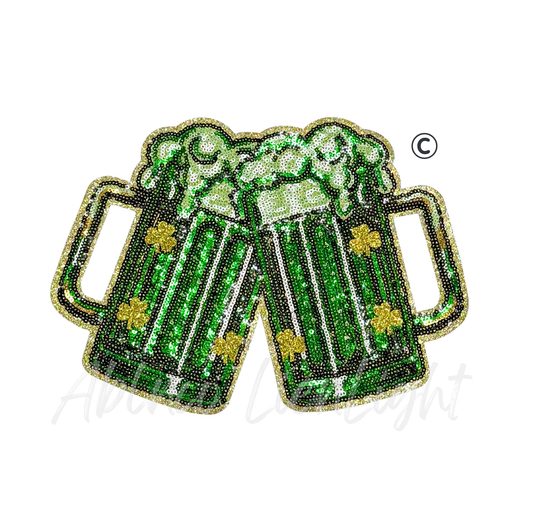 Green Beer St Patricks Day Sequin Patch - Large