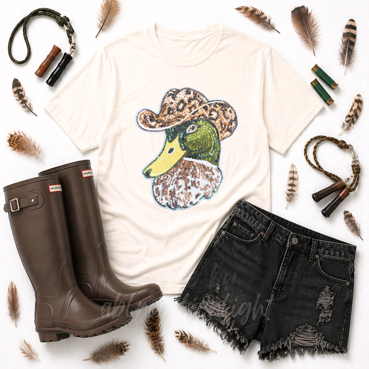 Western Mallard Duck Hunting Sequin Patch Tshirt
