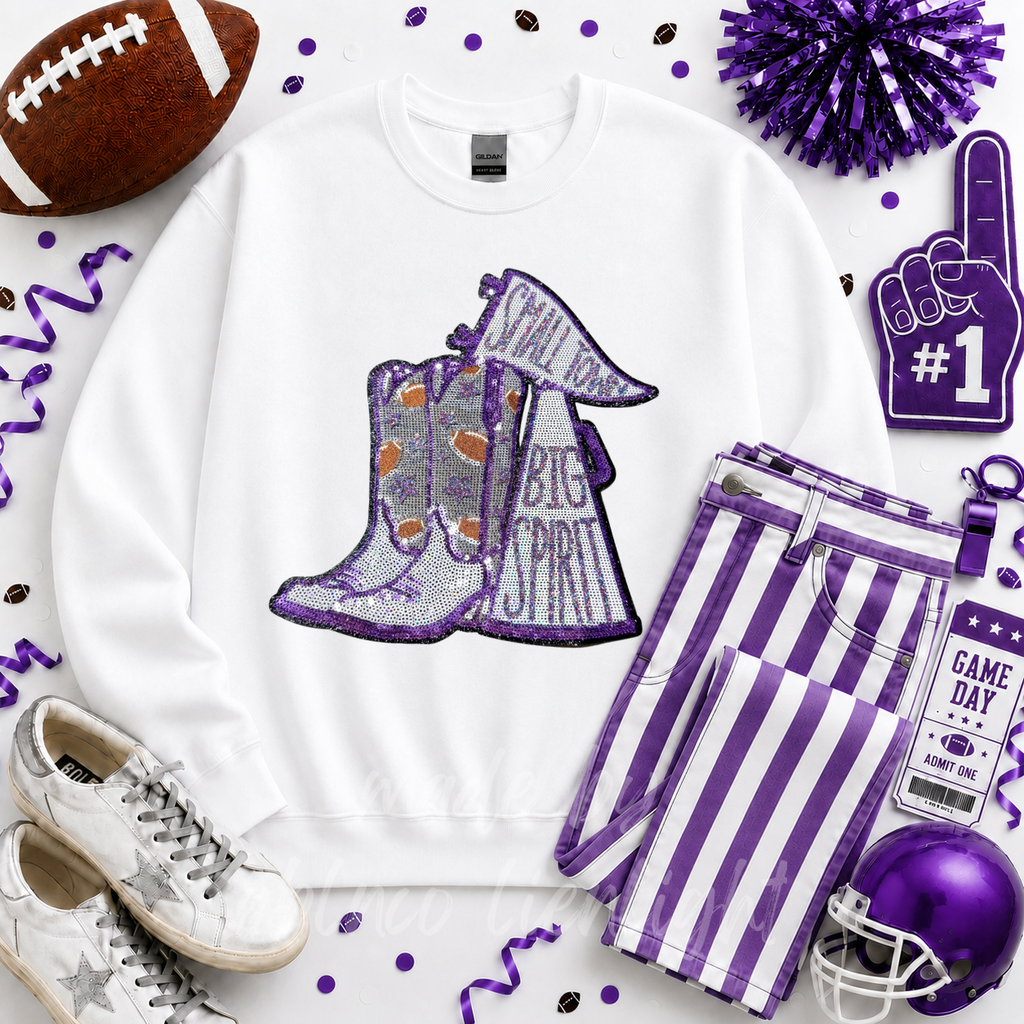 Purple Small Town Big Spirit Football Sequin Patch - Large