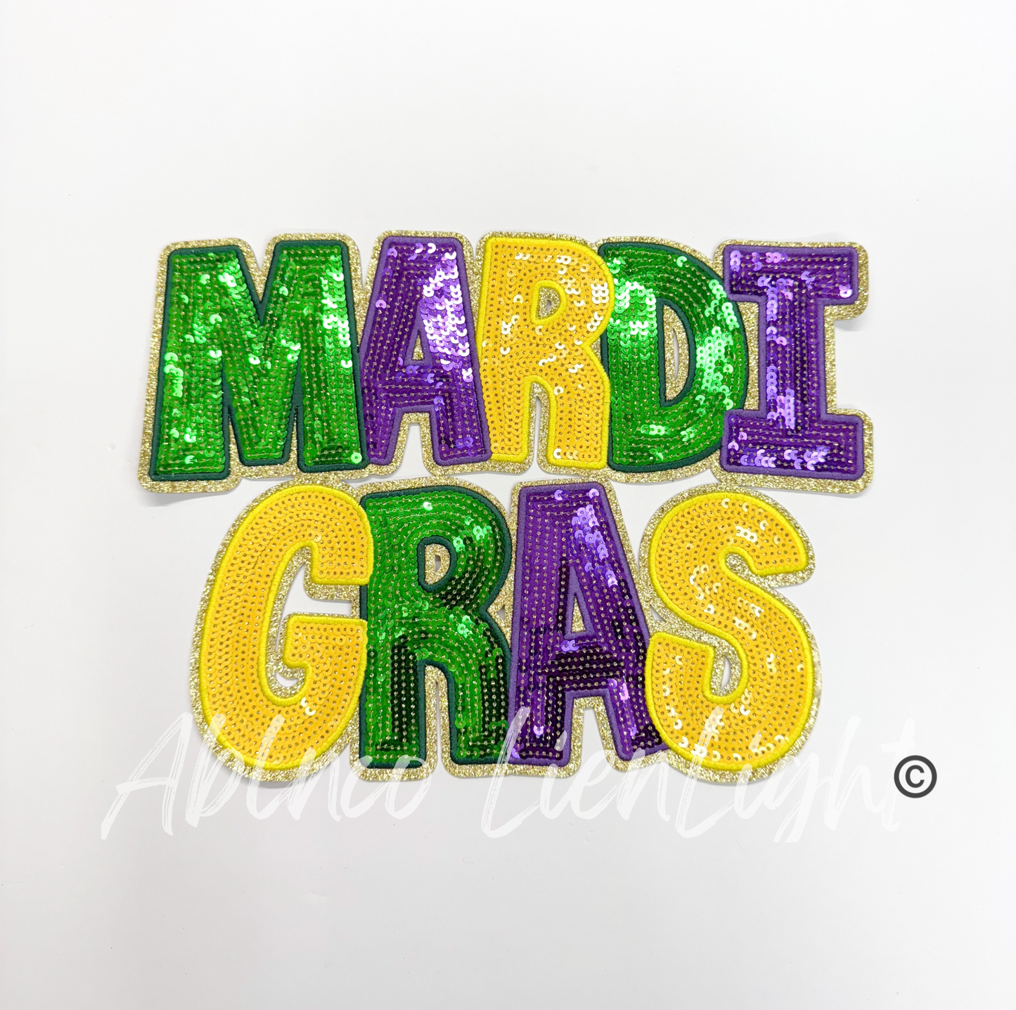 Colorful Block Letter Mardi Gras Sequins Patch