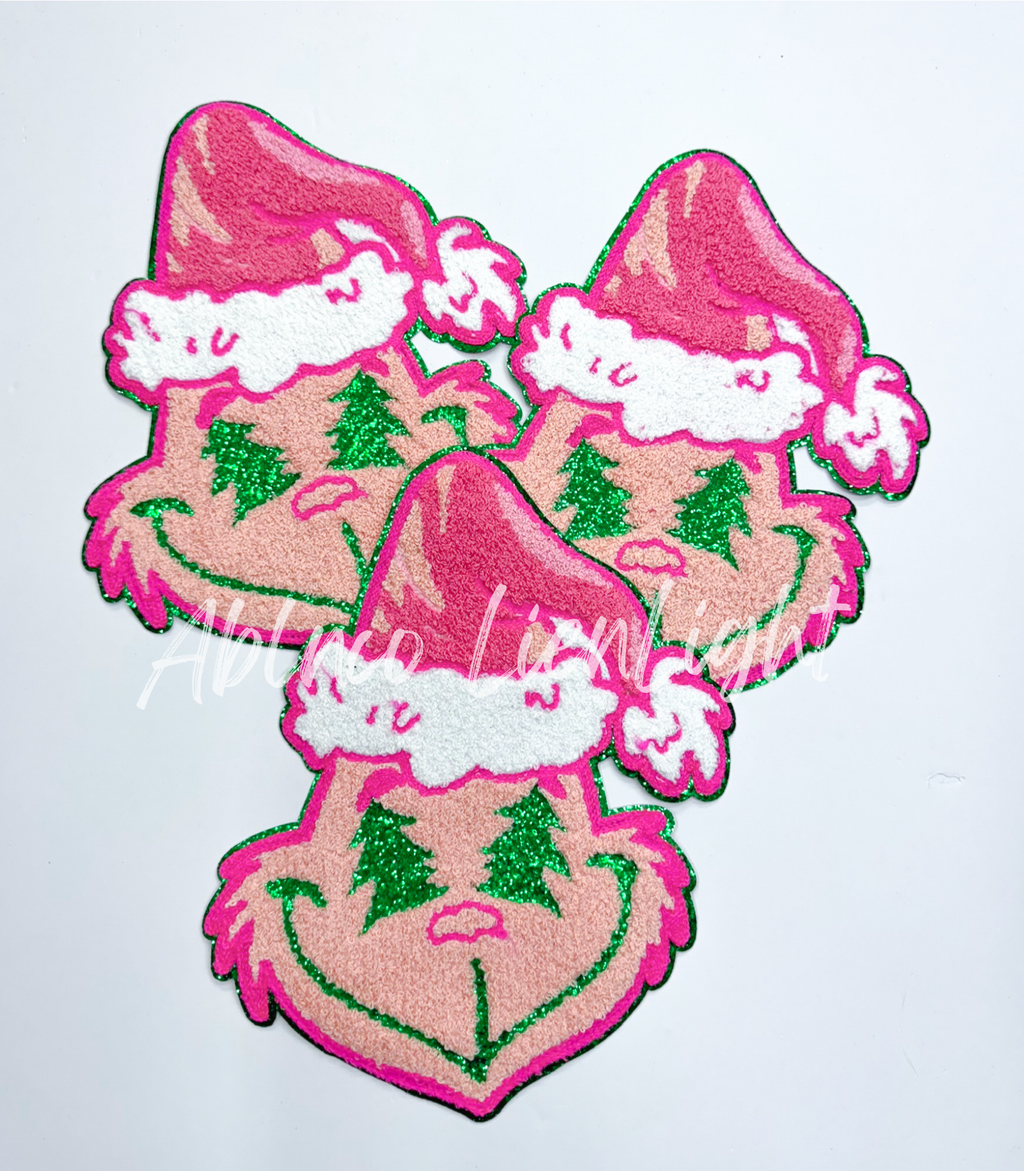 Grinch Face Christmas Sequin Patch - Large