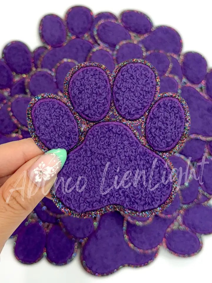 Purple Chenille Paw Embroidery Patch