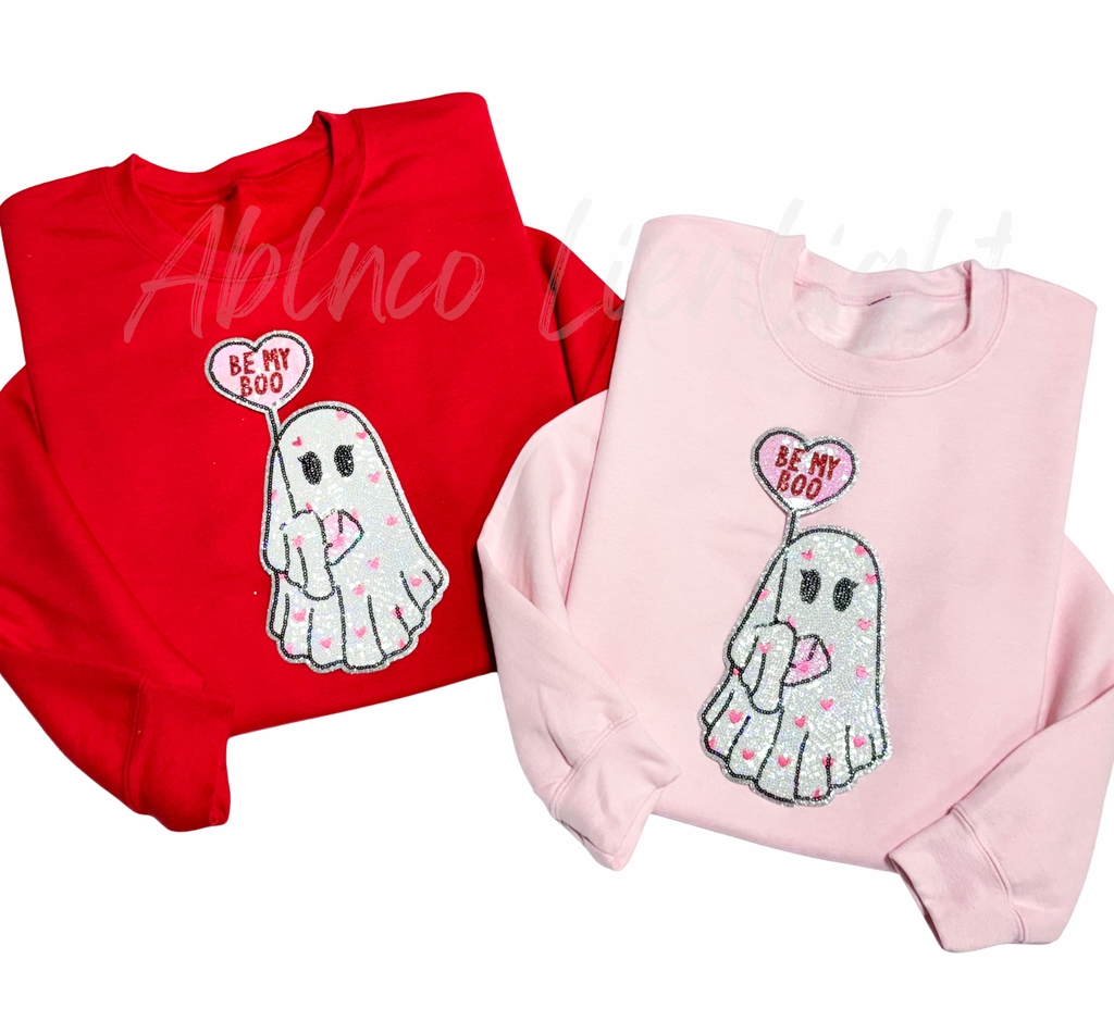 Be My Boo Valentines Day Sequin Patch Sweatshirt