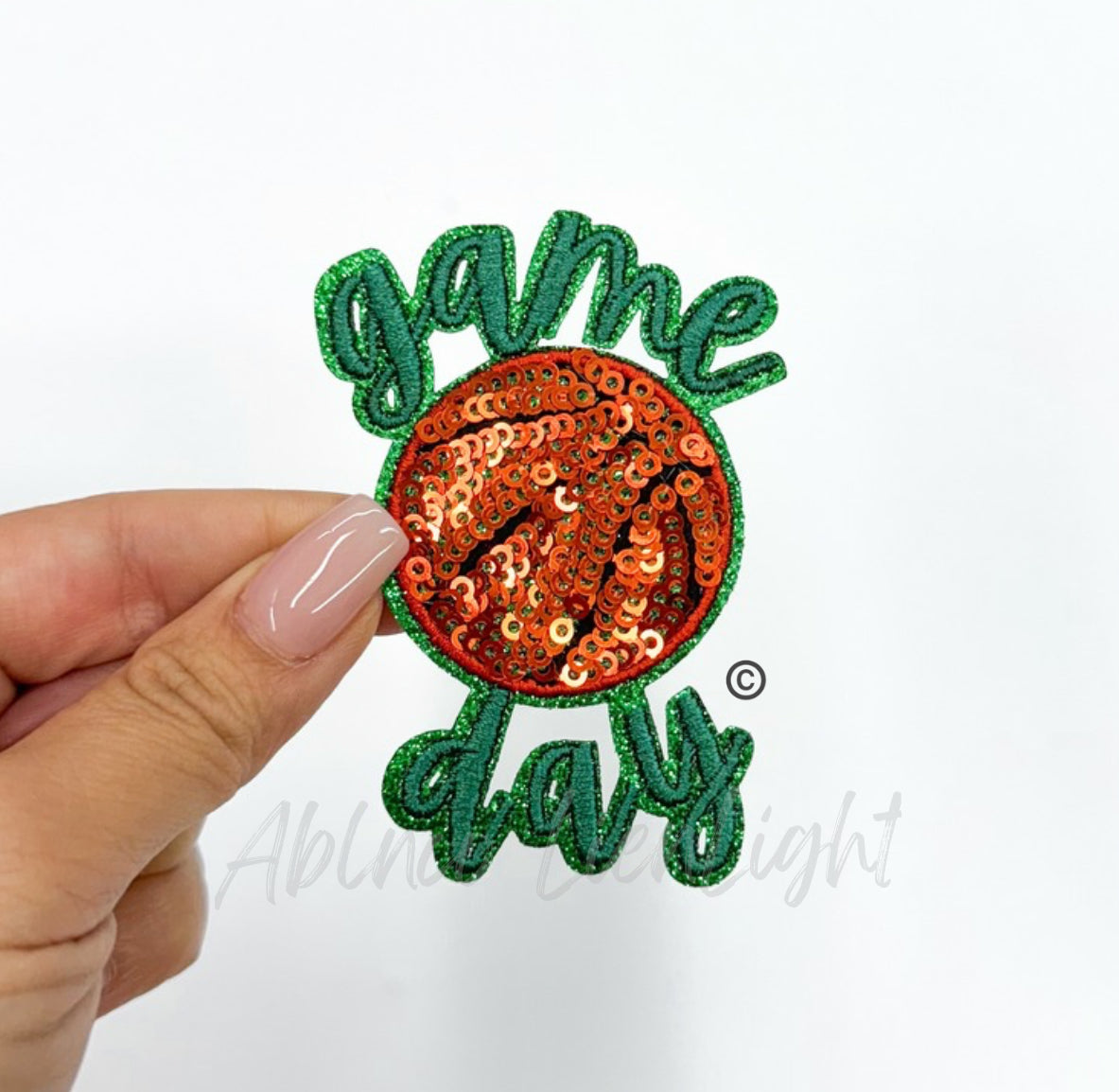 Green Basketball Gameday Sequins Embroidery Patch