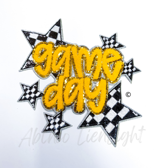 Gold Game Day Checkered Star Sequins Chenille Patch