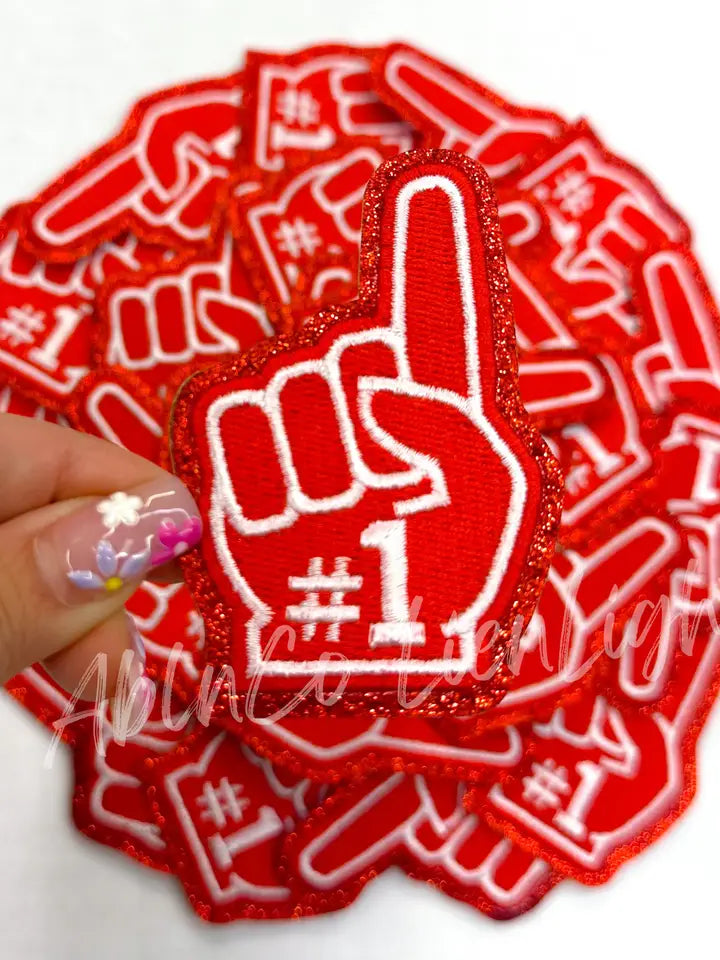 Red Game Day Foam Finger Embroidery Patch - Small