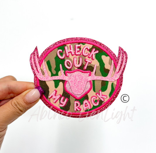 Check Out My Rack Deer Hunting Camo Pink Glitter Embrodiery Patch©️