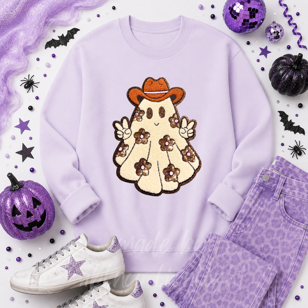 Floral Ghost Halloween Sequin Patch Sweatshirt