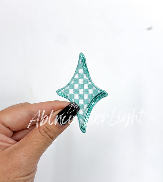 Turquoise Checkered Diamond Star Embroidery Sequin Patch