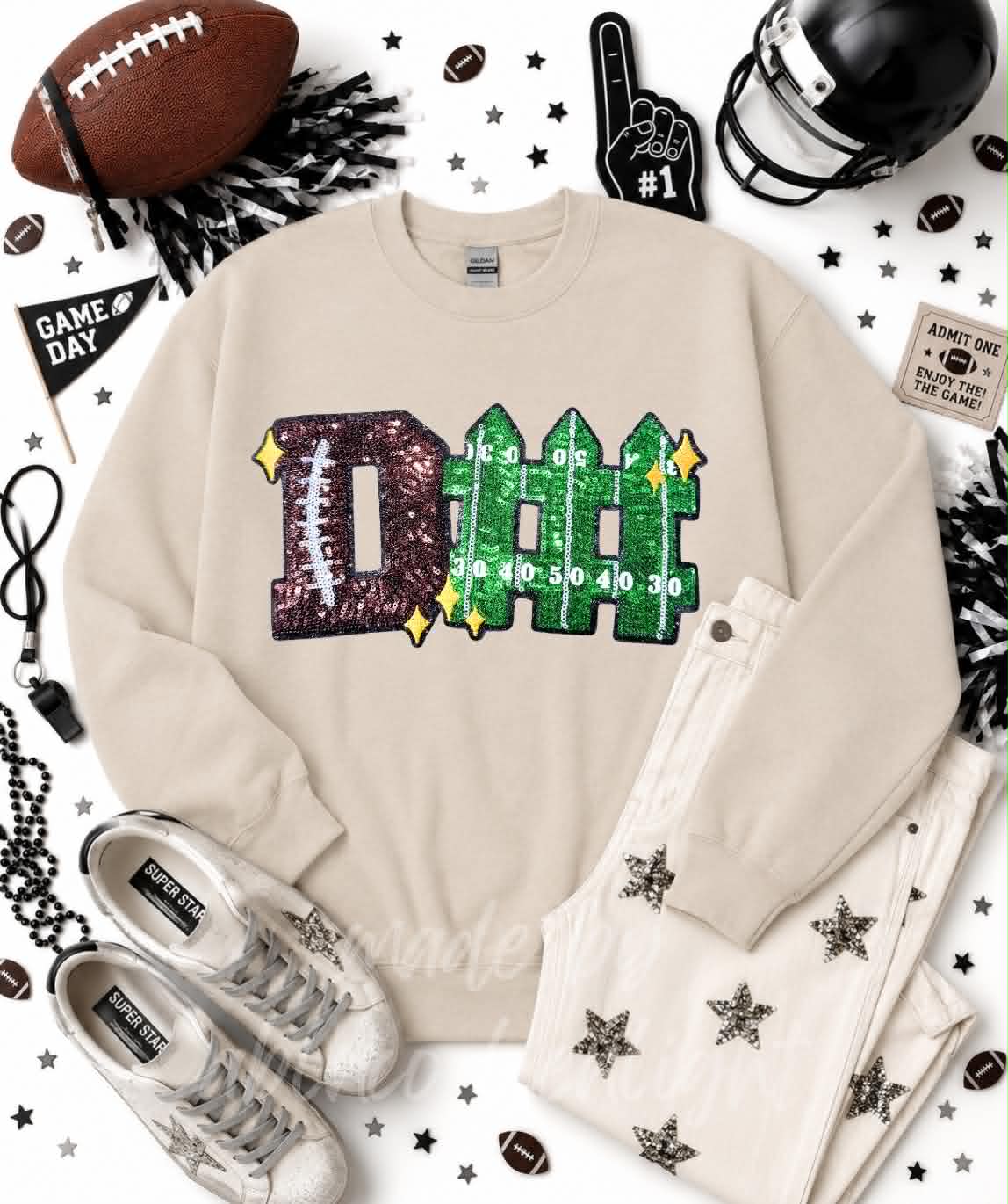 D Fence Football Sequin Patch Sweatshirt