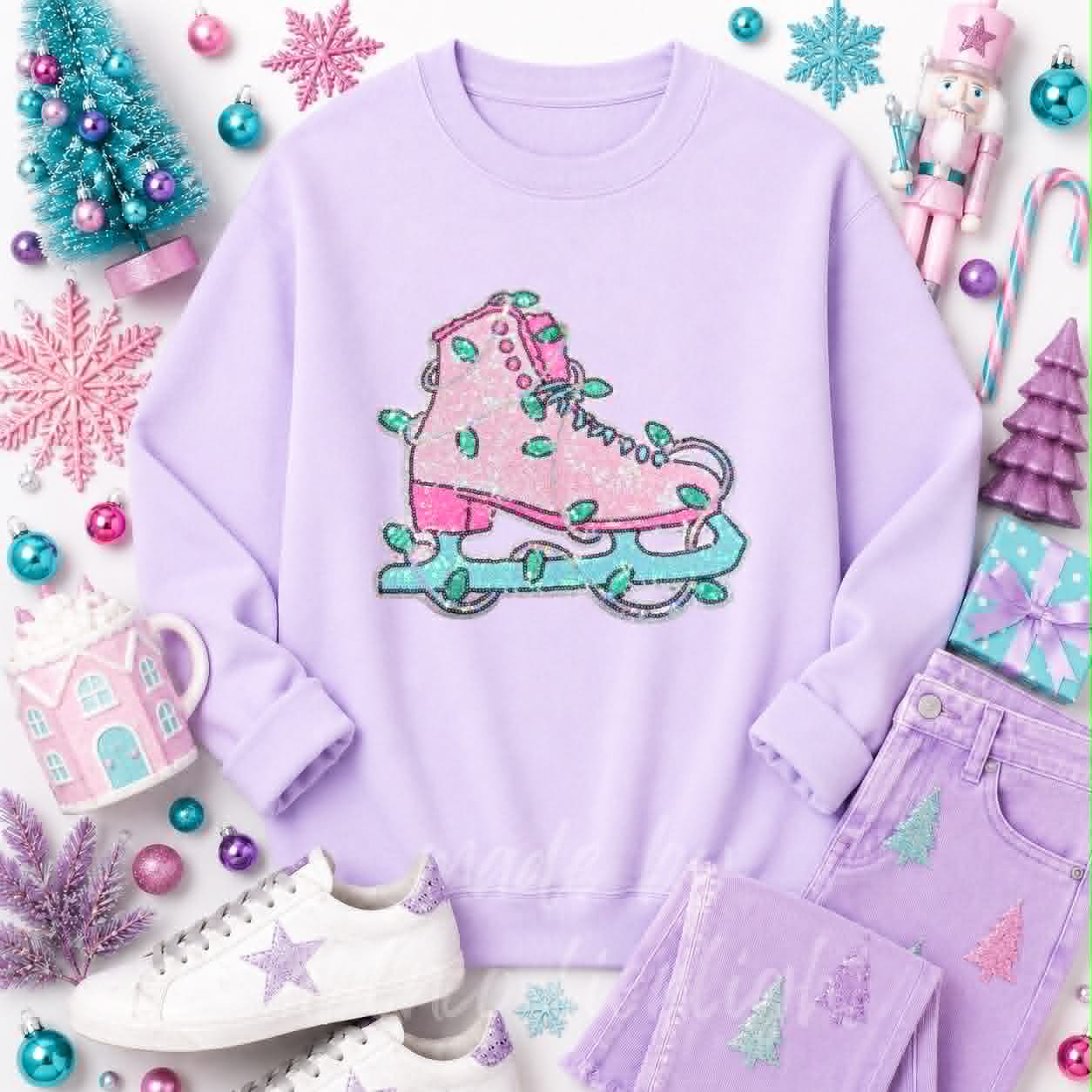 Ice Skate Christmas Sequin Patch Sweatshirt