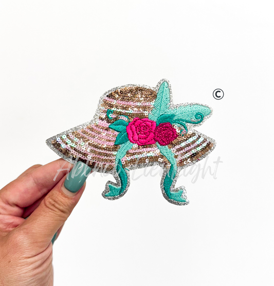 Preppy Pink Glitter Derby Hat ©️ Sequin Patch