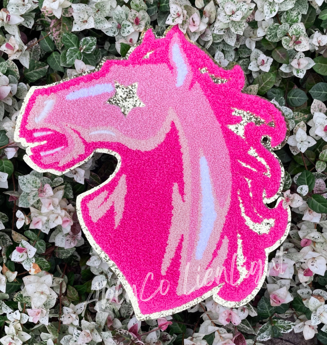 PREPPY PINK MASCOT™ Mustang Horse Chenille Patch ONLY Sweatshirt