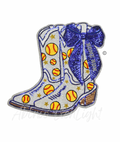 Softball Homerun Royal Blue Bow Boots Sequin Patch - Large