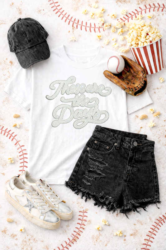 These Are The Days White Sequin Patch Tshirt