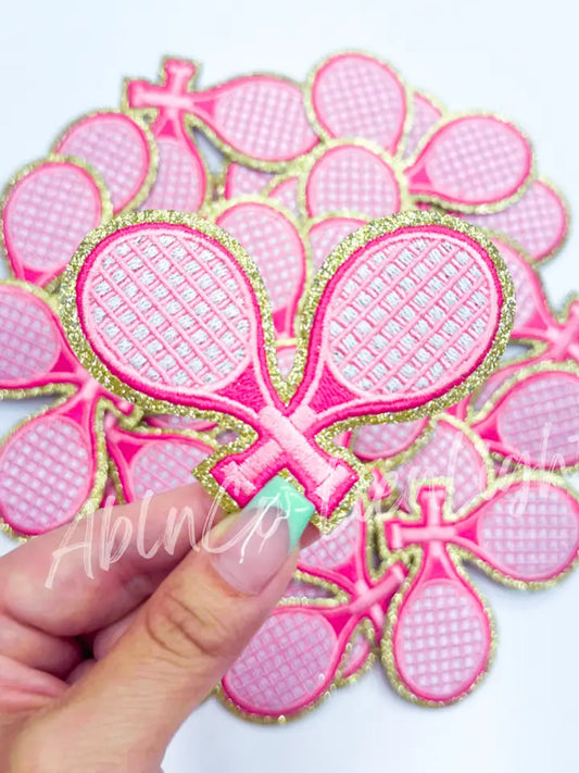 Pink Tennis Racket Glitter Patch