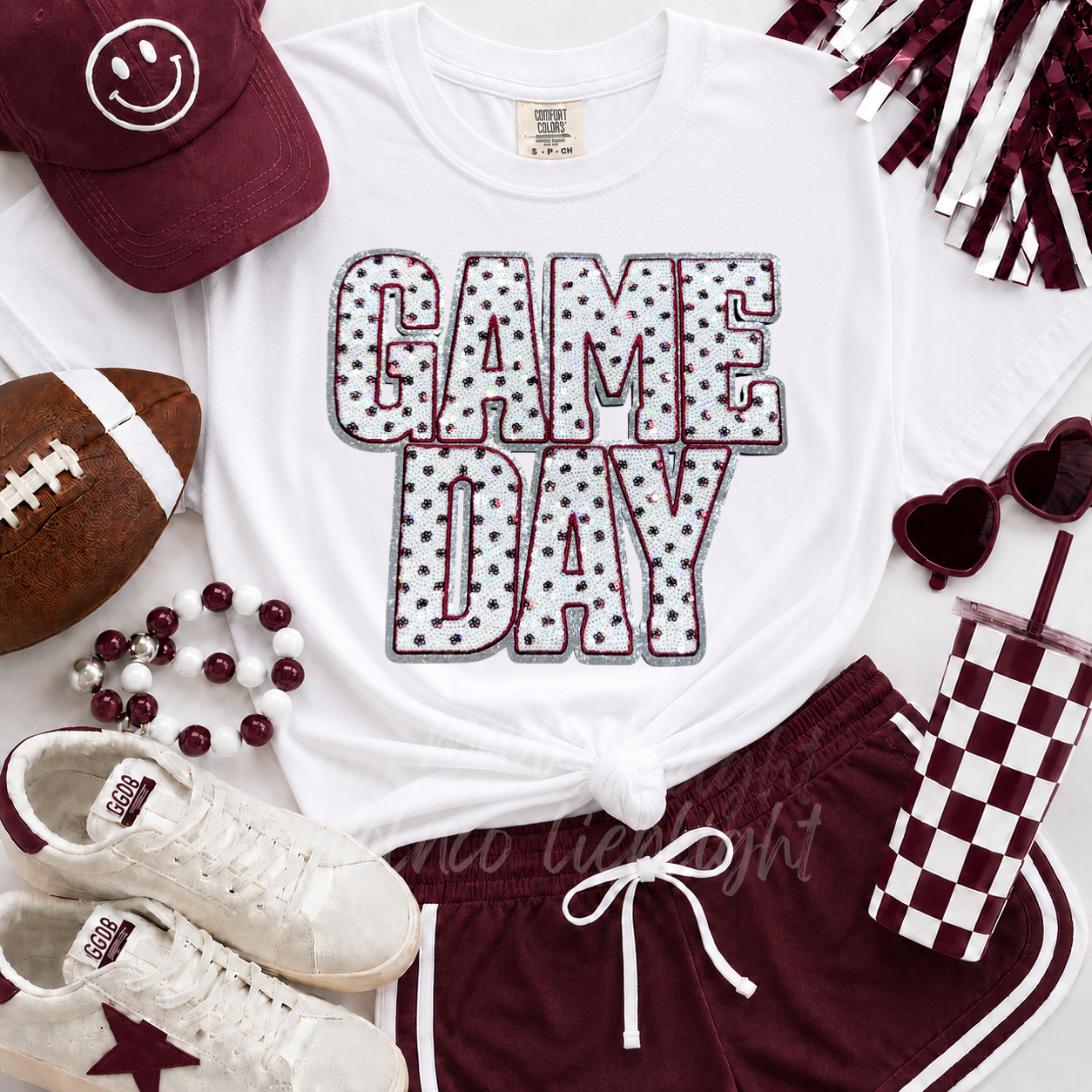 Maroon Polka Dots Game Day Sequin Patch Shirt