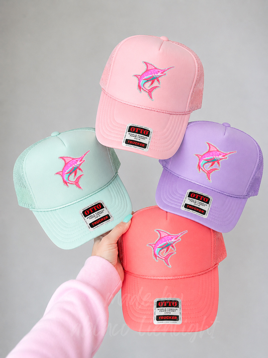 Pink Marlin Fish Summer Patch Otto Trucker Hat