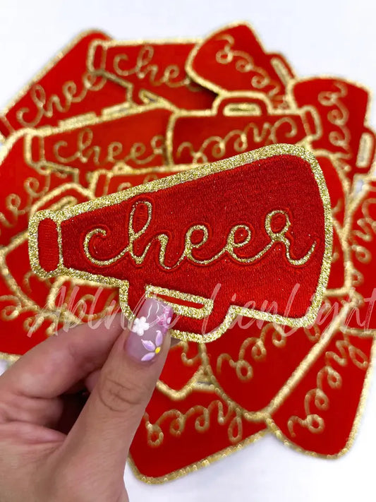 Red Cheer Megaphone Gold Embroidery Patch