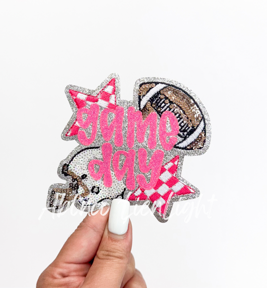 Football Pink Game Day Checkered Star Sequin Patch