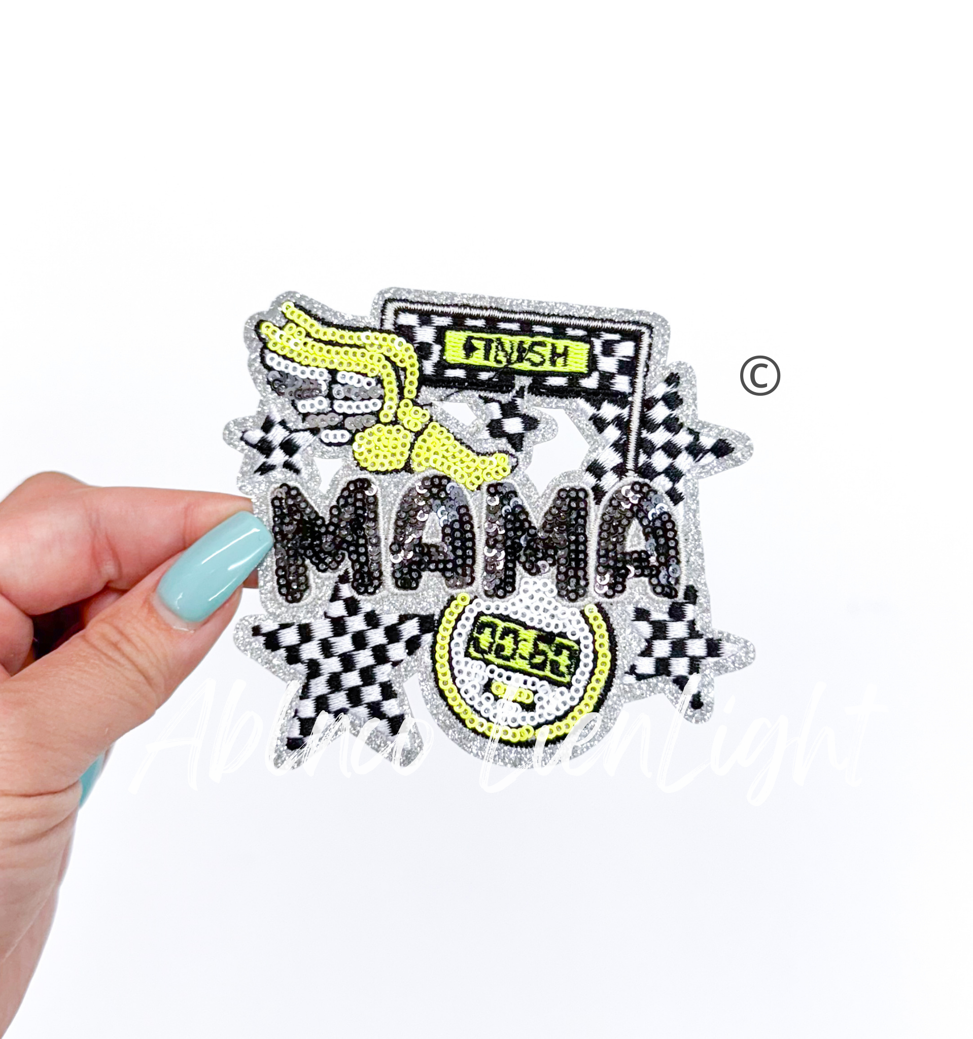 Track Mama Checkered Star Sequin Patch - Small