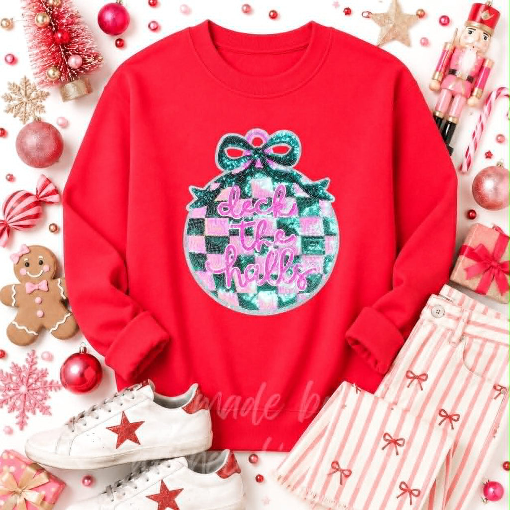 Deck The Halls Ornament Christmas Sequin Patch Sweatshirt