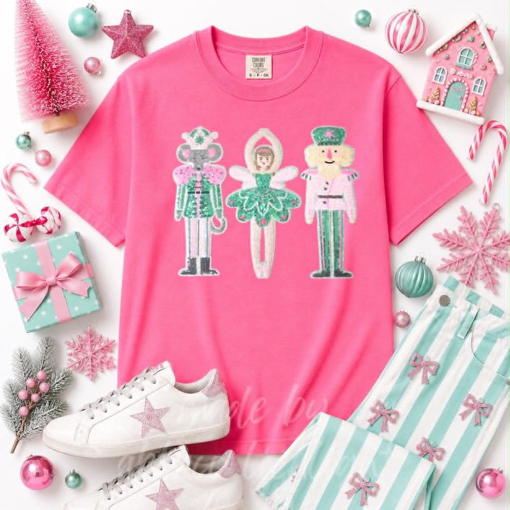 Ballet Nutcracker Trio Christmas Sequin Patch Tshirt