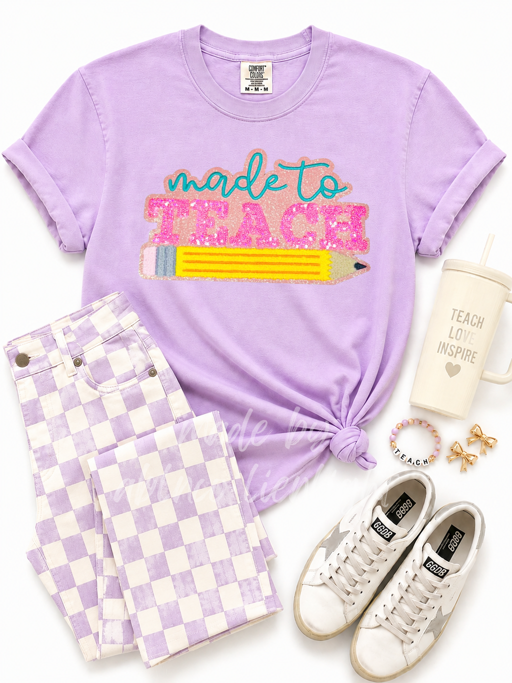Made To Teach Teacher Sequin Patch Tshirt