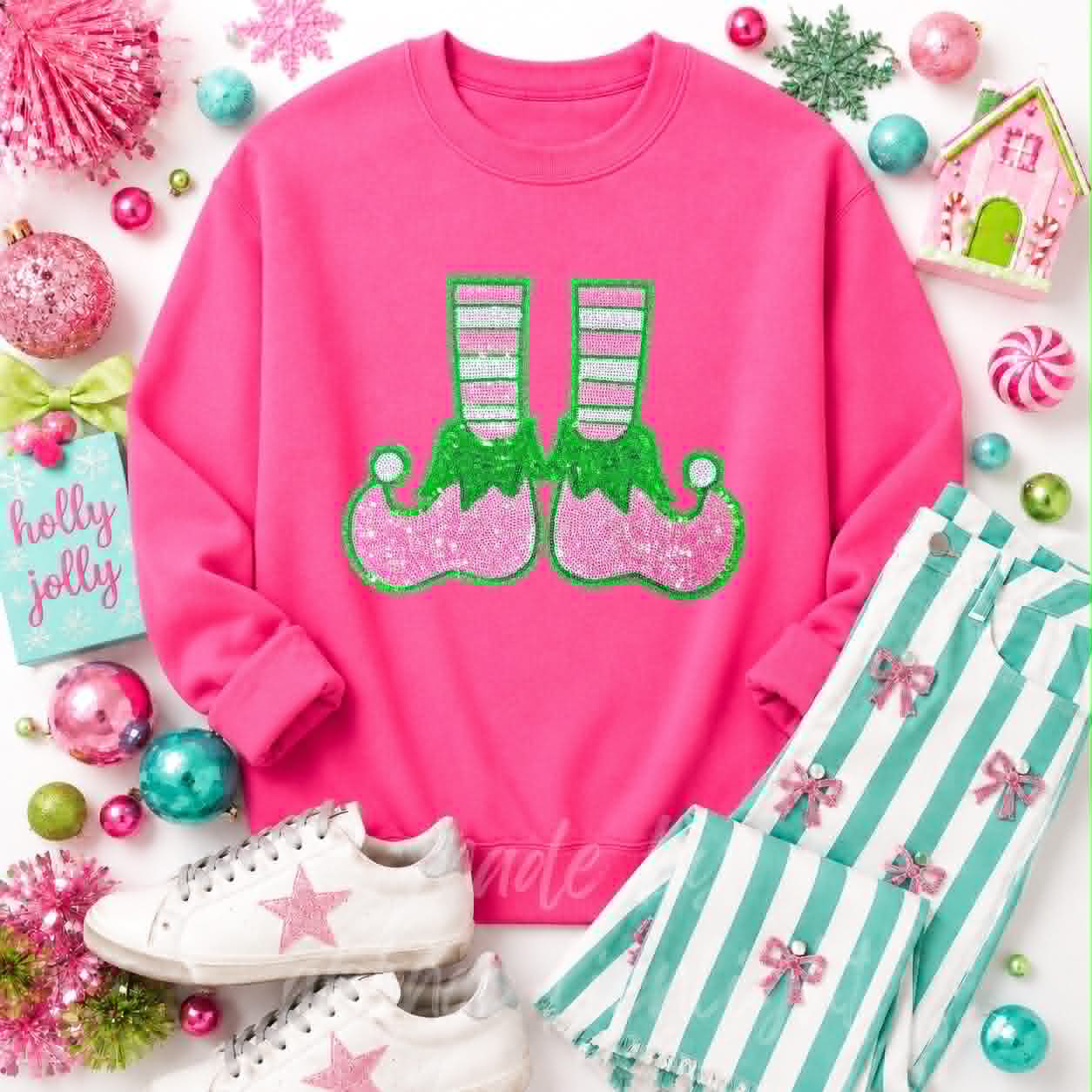 Elf Shoes Christmas Sequin Patch Sweatshirt