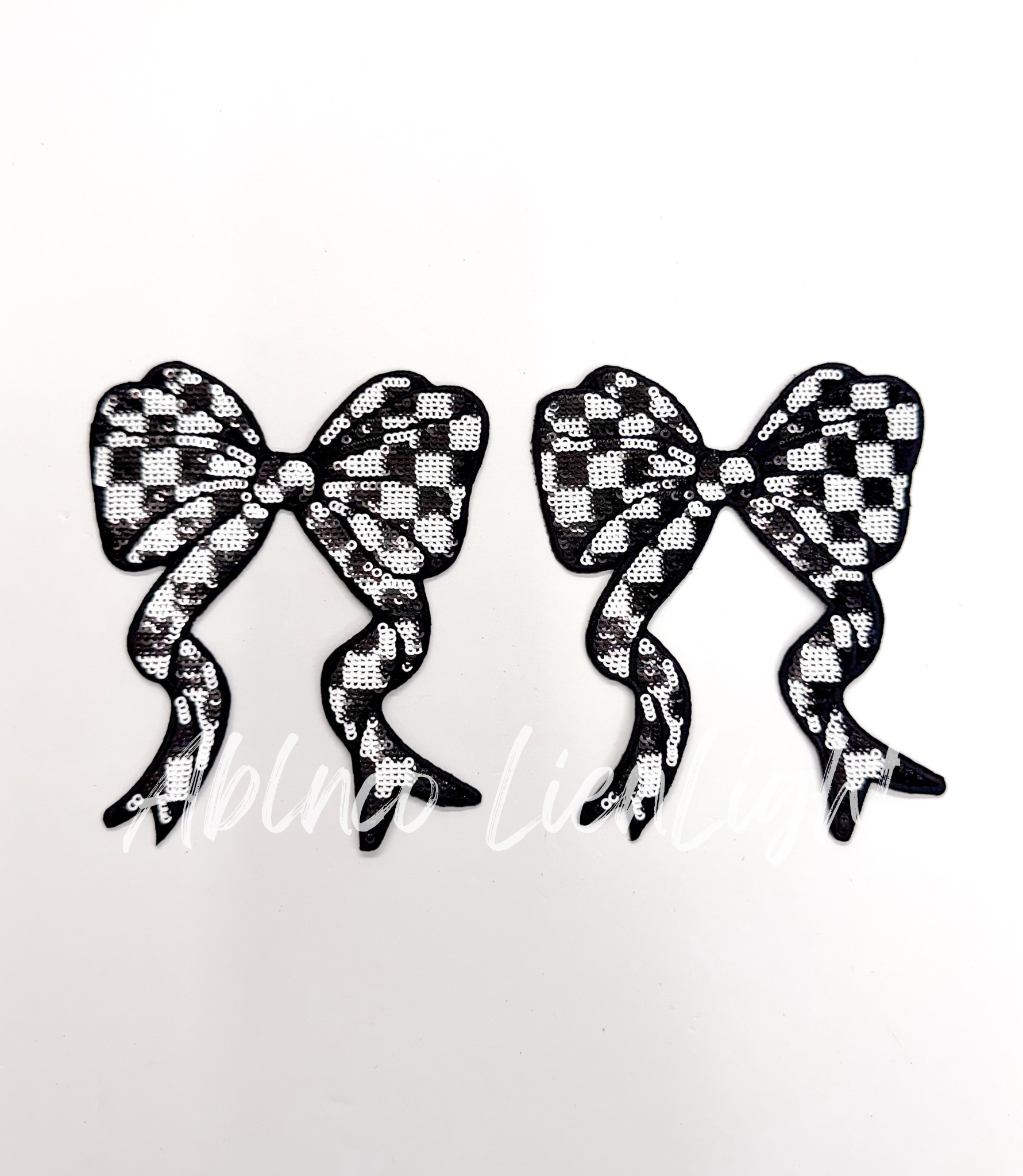 Black Checkered Side Bows Sequin Patch
